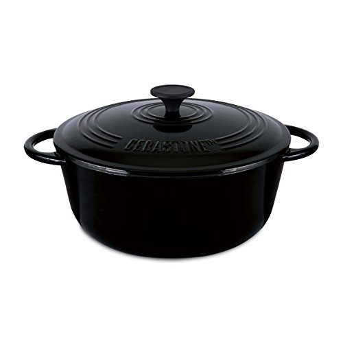 CeraStone Cast Iron CCI0116 Ceramic Coating Interior & Color Enamel Coating Exterior Dutch Oven Cookware, Black - 6.3 Qt
