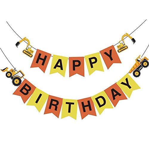 Fankutoys Construction Vehicle Happy Birthday Banner Pennant