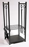 BLACK WROUGHT IRON LOG RACK WITH TOOLS