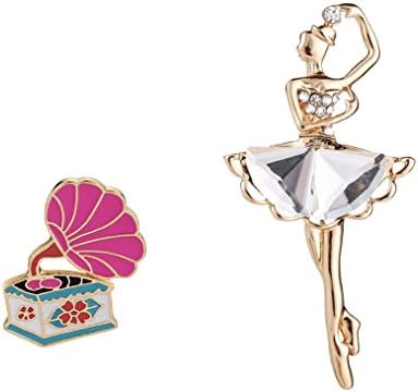 Lemoo Cute Enamel Lapel Pin Sets Carton Animal Brooch Pin (Phonograph and Dancing Girl Set of 2)
