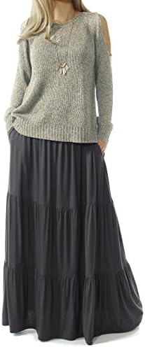 TRENDY UNITED Women's Bohemian Style High Waist Shirring Ruffle Pocket Skirt (S0059-CCL, M)