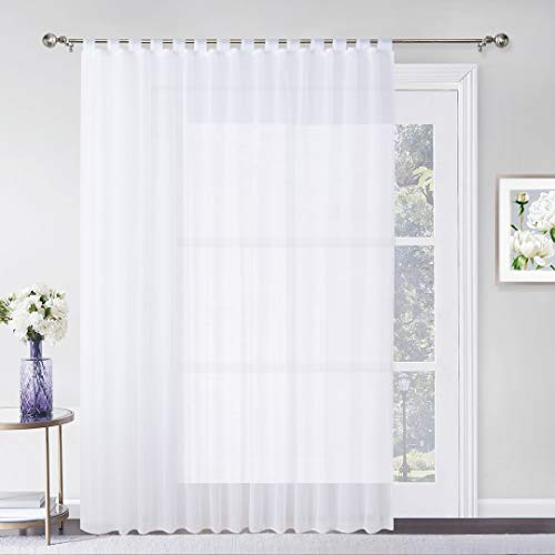 RYB HOME White Sheer Curtain for Patio Door, Outdoor Indoor Window Decoration Diffuse Light Glare Waterproof Privacy Drape for Yard Lanai Balcony Living Room Corridor, 1 Rope, W 100 x L 108 inch