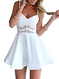 Choies Women's Spaghetti Strap Lace Waist Knee Length Mini Skater Dress White Medium