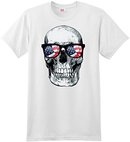 U.S. Custom Ink Skull American Flag Shades Hanes Nano Unisex T-Shirt (XX-Large, White)