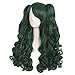 MapofBeauty 28 Inch/70cm Lolita Long Curly 2 Ponytails Clip on Cosplay Wig (Pine Green)