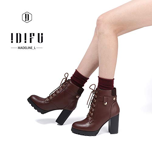 IDIFU Women's Madeline-L Fashion Chunky High Heel Ankle Booties Lace Up Platform Boots - //medicalbooks.filipinodoctors.org