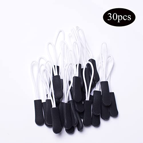 J.CARP 30PCS White Zipper Pulls, Upgraded Zipper Pull Replacement Zipper Tab Tags Cord Extension Fixer for Luggage, Backpacks, Jackets, Purses, Handbags