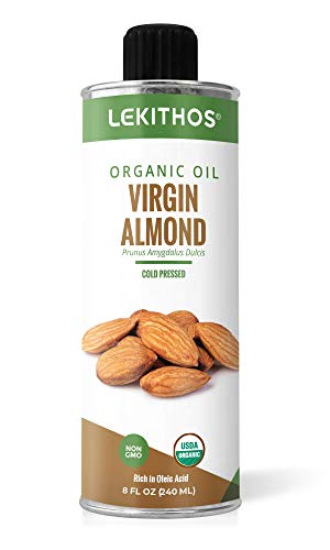 Lekithos Organic Sweet Almond Oil - 8 fl. oz. - Cold Pressed - Certified USDA Organic, Non-GMOUSDA Organic
