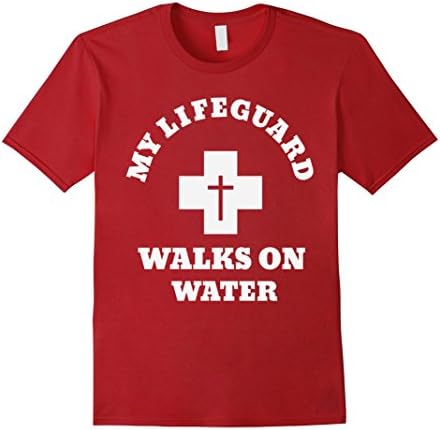 Mens Christian T Shirt My Lifeguard Walks On Water Large Cranberry