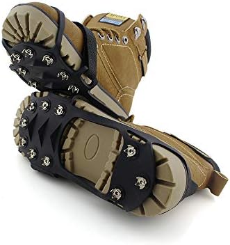 ENJOY OUTDOOR Ice Cleats Crampons and Tread,Ice Gripper for Walking or Hiking on Snow and Ice,Cleat Over Shoe,Boot Anti Slip 10 Steel Studs Slip-on Stretch Footwear