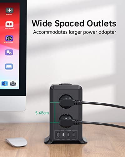 Sameriver 5M Tower Power Strips Sockets, USB Power Strip 8 AC Outlets and 4 USB Multiple Plug, 2500W/10A, Power Strip Sockets Surge Protection, Vertical Strips with Switch for Table, Home, Black