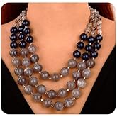 Wiwpar 3 Layer Colorful Multi Strand Simulated Pearl Beaded Statement Necklace Collar Bib Choker Necklace and Earrings Set for Women (gray)