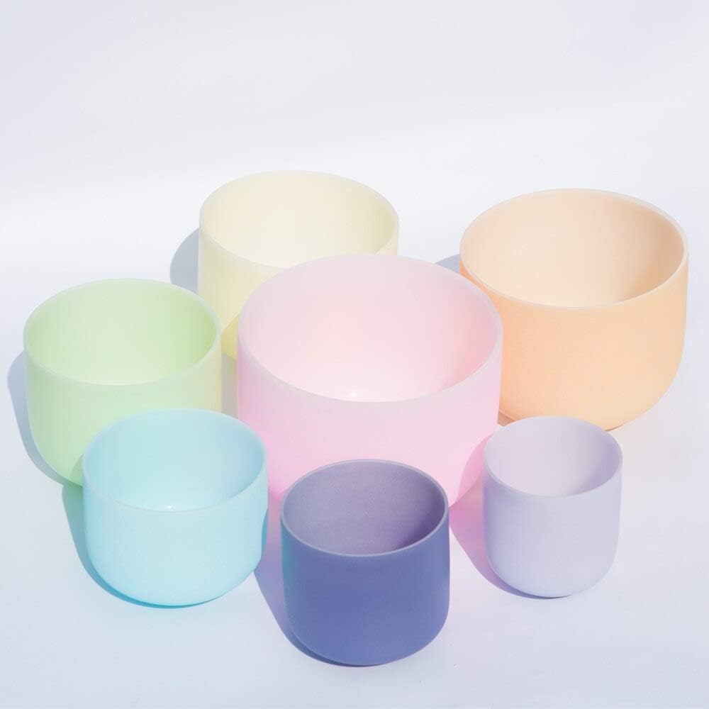 7PCS 6-12" Chakra Tuned Set Of 7 PCS CDEFGAB Frosted Quartz Crystal Singing Bowls