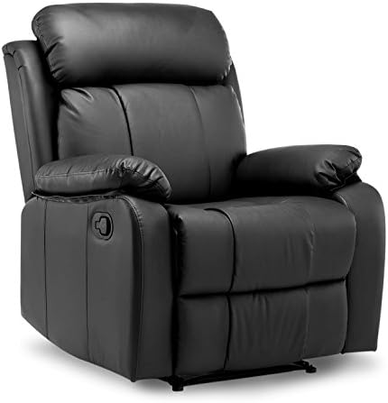 LENTIA Leather Manual Recliner Armchair Push Back Reclining Chair 90 x 94 x 102 cm (Bonded Leather-black)