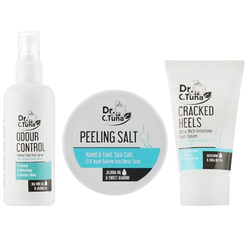 Farmasi Dr. C. Tuna Foot Set: Anti-Crack Foot Cream, Foot Spray & Salt Peeling for Hands and Feet