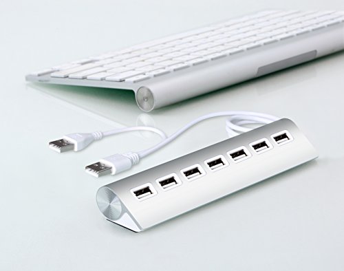 Cateck Premium 7-Port Aluminum USB Hub with 2-Foot Shielded Powered Y-Cable for iMac, MacBooks, PCs and Laptops