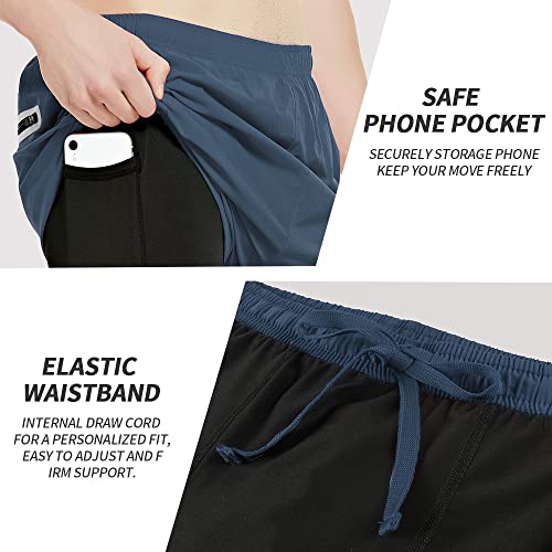TENJOY Men's 2 in 1 Running Shorts 5" Athletic Gym Workout Shorts for
