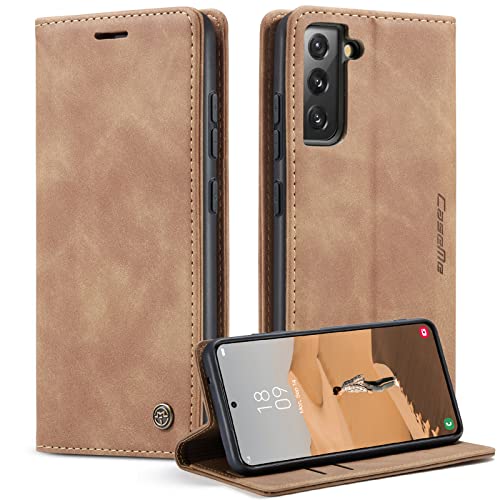 Monweicz Case for Samsung Galaxy S22, [Magnetic Case], [Wallet Case], with Card Holder Stand Protective Flip Wallet Anti-Shock Case for Samsung Galaxy S22-Brown