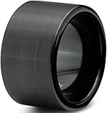 Tungsten Wedding Band Ring 12mm for Men Women Comfort Fit Black Pipe Cut Brushed
