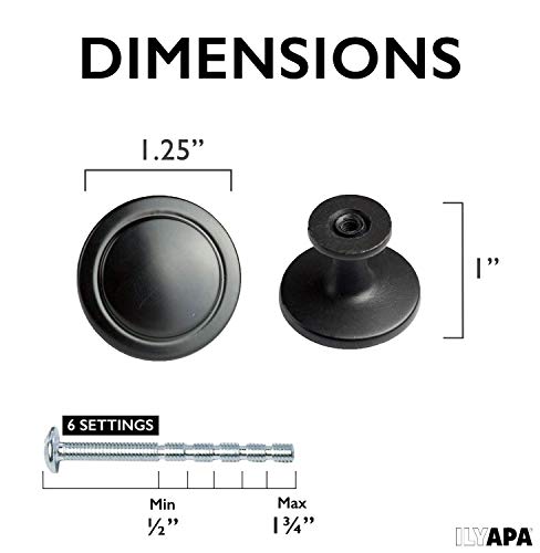 image for Ilyapa Flat Black Kitchen Cabinet Knobs - 1 1/4 Inch Round Drawer Hand