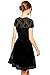 Amoluv Women Round Neck Short Sleeve Pleated Lace Slim Dress Black, Large