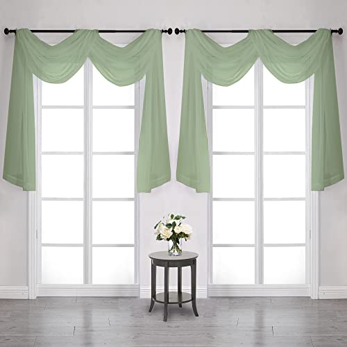 OVZME 2 Panels Solid Color Sage Green Sheer Curtains 132" Length, Elegant Window Voile Panels for Living Room & Sliding Glass Door, 2 Panels = 84" W, Each 42" Wx132 L