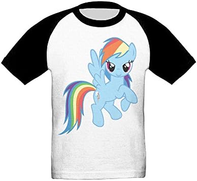 Toddler Funny My Little Pony Rainbow Dash 100% Cotton Short Sleeve Athletic Baseball Raglan Shirt Black US Size 5-6 Toddler