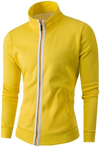 DressU Mens Stand Collar Pure Color Thin Comf Light Jacket Coat Yellow L