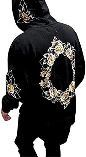 Bestop man clothes Bestoppen Men's Long Sleeve Cotton Flower Print Hoodies Swearshirt Winter Warm Loose Printing Hooded Hoody Oversize Tops Outwear Jacket Coat Plus Size (M, Black)