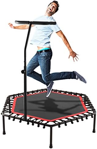 Campaig Sports Hexagonal Fitness Adult/kids Trampoline with Adjustable Hand Rail & Bungee Cord Suspension,(44.1 x 49.9 x 10.1inch Max Limit 220 lbs)