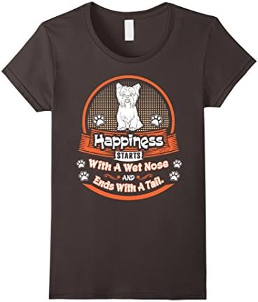 Womens Happiness Starts Wet Nose Ends Tail Yorkie Dog Tshirt XL Asphalt