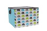 Bacati - Elephants Aqua/Lime/Grey Storage Tote Large 14 x 14 x 10 inches