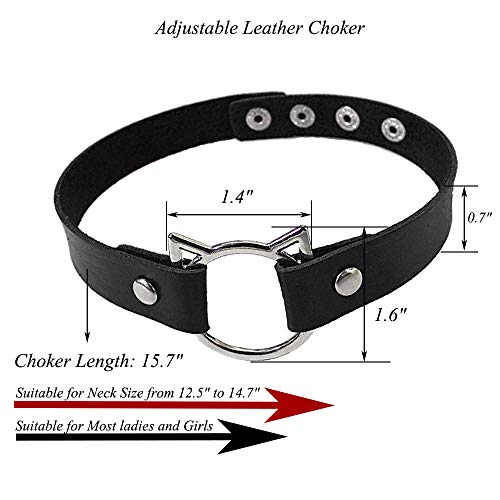 ETHOON Leather Choker and Bracelet Collar Sexy Soft PU Cat Punk Choker Necklace for Women Girls, Black - Thumbnail 3