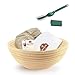 9.8 Inch Banneton Proofing Basket 4-in-1 Set with Bread Lame, Scraper and Liner, Round Brotform Bread Dough Proofing Rattan Bowl, Sourdough Baskets, Rising Crispy Crust Bread Making Shape Loaf Boules
