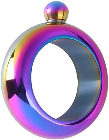 Sumit Bangle Bracelet Hip Flask Food Grade 304 Stainless Steel Innovative Wine Bottle Gift, 4 oz., Rainbow