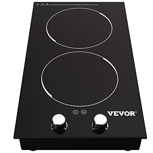 VEVOR Builtin Induction Cooktop, 12 inch 2 Burners, 220V Ceramic Glass