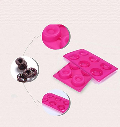 6-Cavity Silicone Donut Molds Set of 2, Non-Stick Full-Sized Safe Baking Tray Maker Baking Pan for Cake Biscuit Bagels Muffins- Heat Resistance. - Thumbnail 5