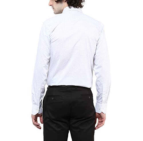 american crew men's cotton checks shirt with pocket (white & grey)