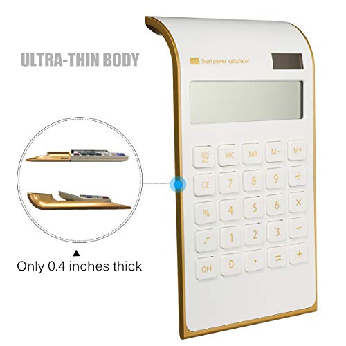 CAVEEN Calculator Ultra Thin Solar Power Calculator for Home Office Desktop Calculator Tilted LCD Display Business (White Basic) - Thumbnail 2