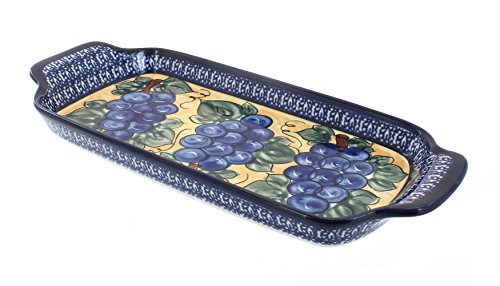 Click Here to See More Images Polish Pottery Grapes Bread Tray with Cobalt Trim