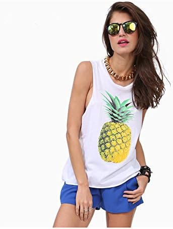 Surper® Sexy Women Sleeveless Pineapple Print Chiffon Vest Shirt Tank Tops (XL, White)