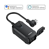 LOPOO Outdoor Smart Plug Wifi Smart Socket Works with Amazon Alexa and Google Home IP44 Waterproof Wifi Outlet Wireless Remote Control Switch Energy Monitoring Wifi Plug with Timer and Group Function