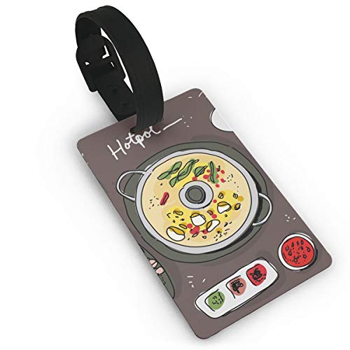 Hotpot Ingredients Top View Hand Drawn Luggage Bag Tags Travel ID Identification Labels Set for Bags & Baggage