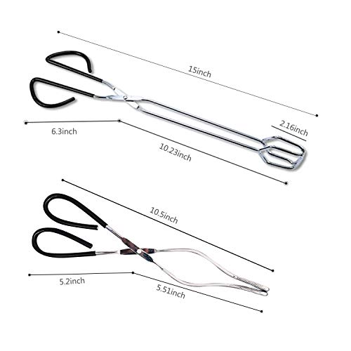 Scissor Stainless Steel Tongs with Black Handle - Scissor Cooking Tongs Set of 2-10.5 inch and 15 inch - Grilling Tongs for Kitchen Food Cooking Barbecue BBQ Grilling and Serving