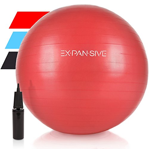 Expansive Living Anti Burst Exercise Ball (Red, 65cm) - 2,000lbs STATIC STRENGTH STABILITY, PROFESSIONAL GRADE. Balance Ball | Physio Ball | Swiss Ball | Yoga Ball | Birthing Ball | Office Ball Chair