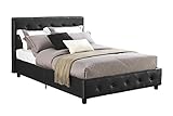 DHP Dakota Upholstered Faux Leather Platform Bed with Wooden Slat Support and Tufted Headboard and Footboard, Full Size - Black