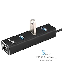 atolla 3 Port Hub USB 3.0 con RJ45 Gigabit Ethernet USB a Ethernet Adapter para MacBook Air Pro Surface PC portátil (Negro)