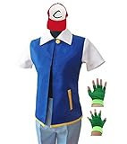 Lifeshoppingmall Ash Ketchum Cosplay Costume Set(Jacket+Gloves+Hat)