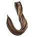 Surprise 18 inch Hair Weft Extensions Human Hair Ombre Balayage Remy Hair Bundles Double Wefted Full Head Color #4 Dark Brown And #27 Honey Blonde 100g Per Package Remy Hair
