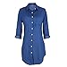 Comemall Women Long Sleeve Loose Denim Mini Dress As picture shown Large